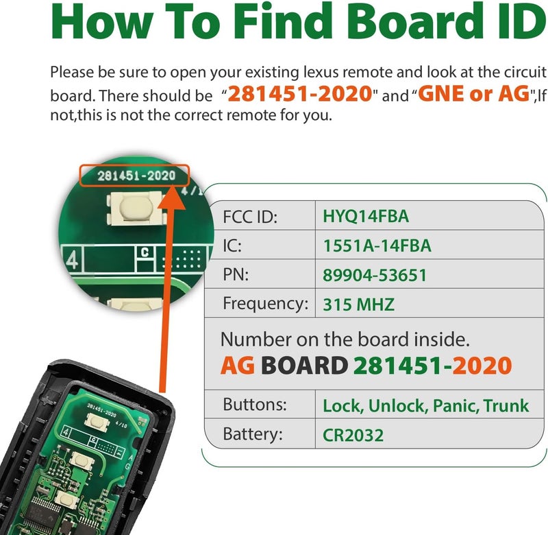 Keylessbest قطعة استبدال لسيارات لكزس IS200، IS200T، IS250، IS300، IS350، RC300، GNE طرازات 2013، 2014، 2015، 2016، 2017، 2018، 2019، 2020، من نوع Smart Proximity. رمز القطعة: 281451-2020. - Image 1