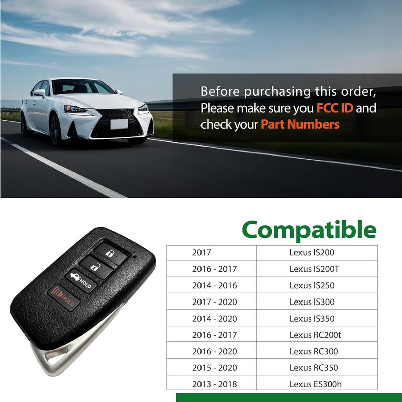 Keylessbest قطعة استبدال لسيارات لكزس IS200، IS200T، IS250، IS300، IS350، RC300، GNE طرازات 2013، 2014، 2015، 2016، 2017، 2018، 2019، 2020، من نوع Smart Proximity. رمز القطعة: 281451-2020. - Image 4