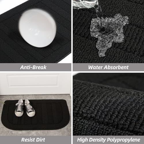 BEQHAUSE 30x18 Inch Kitchen Rug Mat Durable Kitchen Rugs Non-Slip Washable Absorbent Kitchen Mats for Floor Dirt-Resistant Semicircular Kitchen Mat (Black) - Image 5