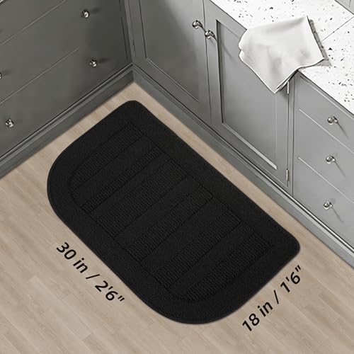 BEQHAUSE 30x18 Inch Kitchen Rug Mat Durable Kitchen Rugs Non-Slip Washable Absorbent Kitchen Mats for Floor Dirt-Resistant Semicircular Kitchen Mat (Black) - Image 2