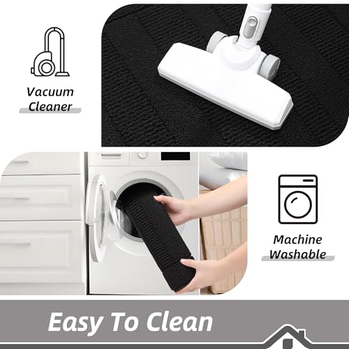 BEQHAUSE 30x18 Inch Kitchen Rug Mat Durable Kitchen Rugs Non-Slip Washable Absorbent Kitchen Mats for Floor Dirt-Resistant Semicircular Kitchen Mat (Black) - Image 4