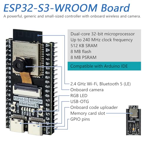 Freenove Development Kit for ESP32-S3 ESP32 S3 CAM (Included), Dual-core 32-bit 240 MHz Microcontroller, Onboard Camera Wireless, Touch Screen Stereo Speakers Heart Rate Sensor, Tutorial Code - Image 2