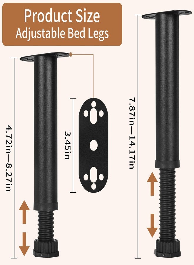 Storify 8Pcs Metal Adjustable Height Bed Support Legs for Bed Frame Metal Adjustable Furniture Legs for Sofa/Cabinet/Couch/Dresser/Table,Heavy Furniture Replacement Legs 7.8-14.1 inch - Image 2