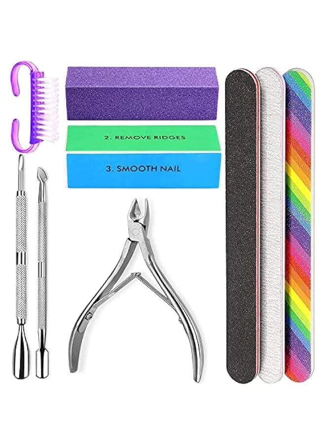FYLX Nail File and Buffer 3 Double Sided Nail File Rectangular Nail Buffer Buffer Block Sponge Polished Nail Brush Come with Cuticle Nipper and Pusher Purple) - Image 1
