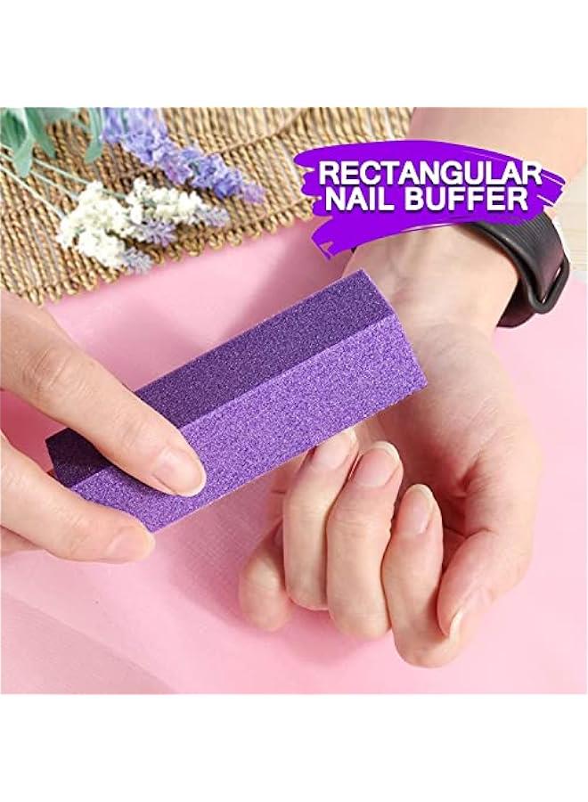 FYLX Nail File and Buffer 3 Double Sided Nail File Rectangular Nail Buffer Buffer Block Sponge Polished Nail Brush Come with Cuticle Nipper and Pusher Purple) - Image 2