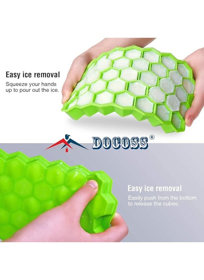 Pack of 3 Silicone Ice Mold Premium Ice Cube Moulds Maker 37 Cavity Silicon Ice Tray for Freezer Ice Cube Trays with Lid (Multicolor)