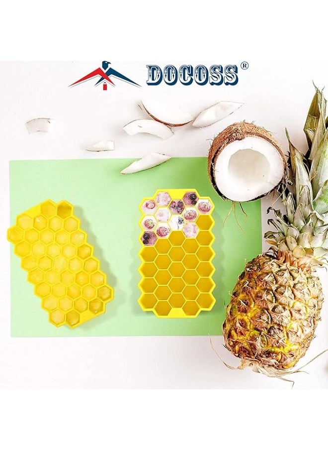 Pack of 3 Silicone Ice Mold Premium Ice Cube Moulds Maker 37 Cavity Silicon Ice Tray for Freezer Ice Cube Trays with Lid (Multicolor)
