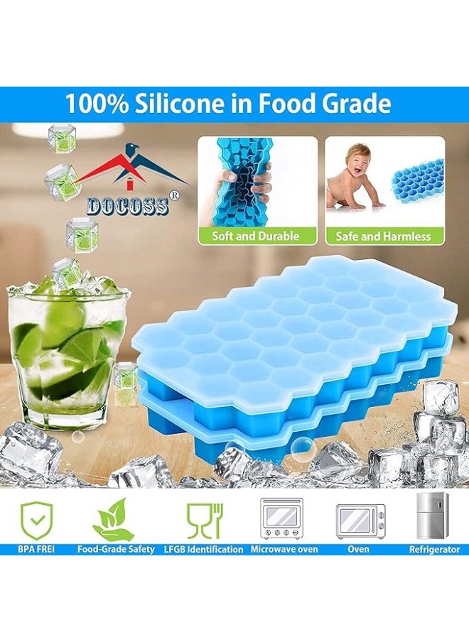 Pack of 3 Silicone Ice Mold Premium Ice Cube Moulds Maker 37 Cavity Silicon Ice Tray for Freezer Ice Cube Trays with Lid (Multicolor)