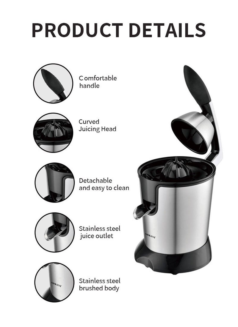 sokany Electric Citrus Juicer 350W Stainless Steel Orange Juicer Freshly Pressed Fruit for Squeezes Oranges Lemons Lime Juices JE-651E Black  - Image 2
