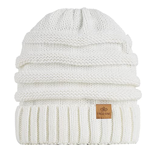 PAGE ONE Womens Winter Beanie Warm Cable Knit Hat Style Stretch Trendy Ribbed Chunky Cap White - Image 4
