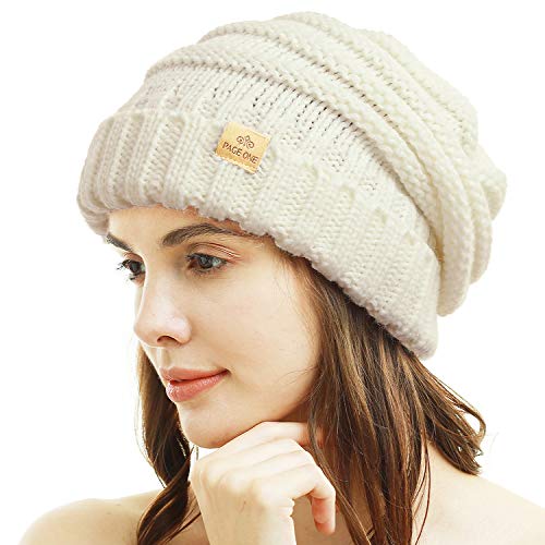 PAGE ONE Womens Winter Beanie Warm Cable Knit Hat Style Stretch Trendy Ribbed Chunky Cap White - Image 2