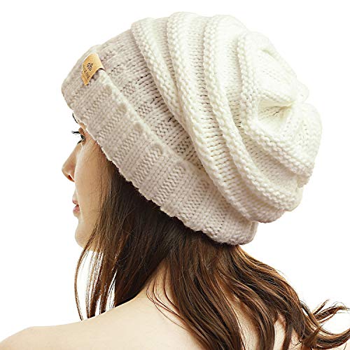 PAGE ONE Womens Winter Beanie Warm Cable Knit Hat Style Stretch Trendy Ribbed Chunky Cap White - Image 3