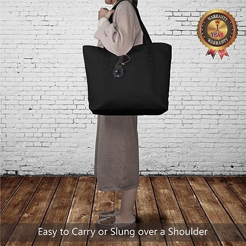 TOPDesign حقائب قماشية قابلة لإعادة الاستخدام من TOPDesign مع جيب خارجي، مجموعة من 3 حقائب للتسوق، إغلاق بسحاب علوي، أساسيات يومية (أسود) - Image 2