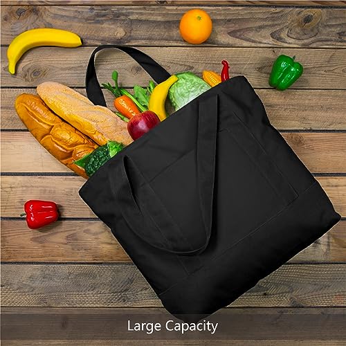 TOPDesign حقائب قماشية قابلة لإعادة الاستخدام من TOPDesign مع جيب خارجي، مجموعة من 3 حقائب للتسوق، إغلاق بسحاب علوي، أساسيات يومية (أسود) - Image 4