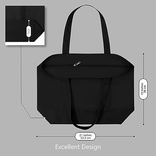 TOPDesign حقائب قماشية قابلة لإعادة الاستخدام من TOPDesign مع جيب خارجي، مجموعة من 3 حقائب للتسوق، إغلاق بسحاب علوي، أساسيات يومية (أسود) - Image 5