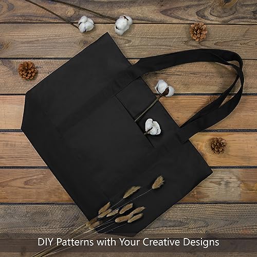 TOPDesign حقائب قماشية قابلة لإعادة الاستخدام من TOPDesign مع جيب خارجي، مجموعة من 3 حقائب للتسوق، إغلاق بسحاب علوي، أساسيات يومية (أسود) - Image 3