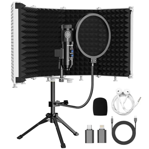 Dejasound Upgraded Studio Recording Microphone with Isolation Shield & Pop Filter - Music Condenser Mic for Podcasting, Singing, Home Studio - Sound for PC, Laptop, Smartphone - Image 1