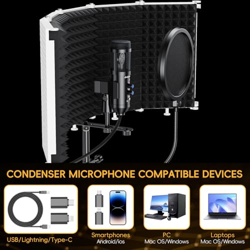 Dejasound Upgraded Studio Recording Microphone with Isolation Shield & Pop Filter - Music Condenser Mic for Podcasting, Singing, Home Studio - Sound for PC, Laptop, Smartphone - Image 5