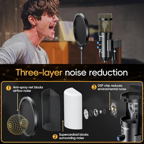 Dejasound Upgraded Studio Recording Microphone with Isolation Shield & Pop Filter - Music Condenser Mic for Podcasting, Singing, Home Studio - Sound for PC, Laptop, Smartphone - Image 3