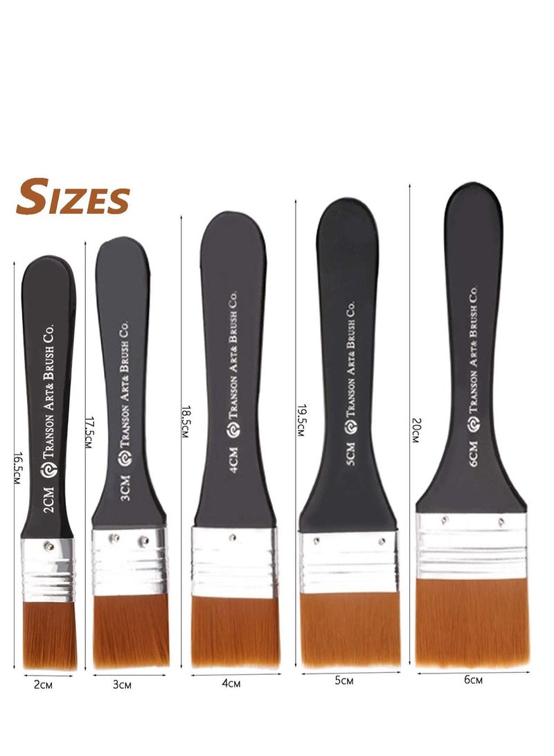 KASTWAVE Paint Brushes Set, 5 Piece Flat Brush Set, Multi-Purpose Assorted Size Wall Brushes, Flat Paintbrush, Flat Artist Paint Brush for Home Brushes Barbecue Oil Painting and Furniture Paints - Image 2