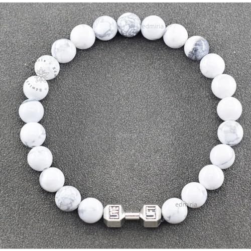 EDMIRIA Unisex Adult Couple Distance Dumbbell Relationship Bracelets Black Lava & White Howlite Energy Beads Stone Balance Bracelet Banglet For Lovers (Howlite Silver + Lava Black) - Image 5