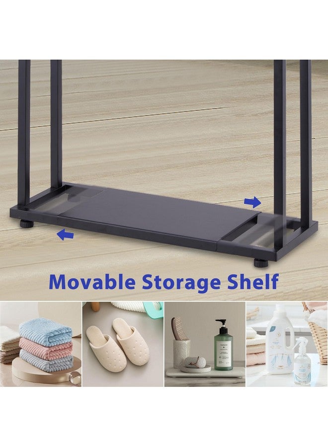 Alhakin Standing Towel Racks for Bathroom, 39'' Tall 2 Tier Bathroom Towel Stand with Storage Shelves, Modern Standing Pool Drying Rack for Outdoor, Black Blanket Holder, ALHAKIN - Image 3