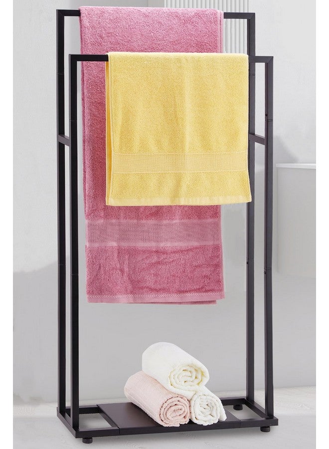 Alhakin Standing Towel Racks for Bathroom, 39'' Tall 2 Tier Bathroom Towel Stand with Storage Shelves, Modern Standing Pool Drying Rack for Outdoor, Black Blanket Holder, ALHAKIN - Image 1
