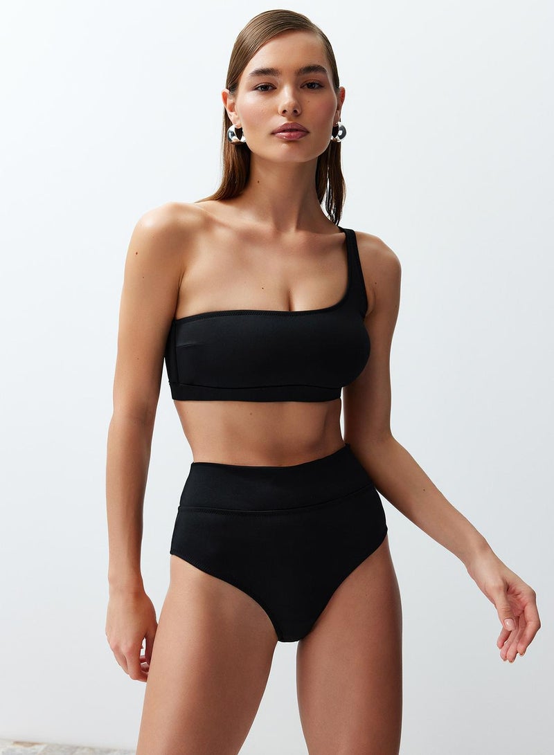 trendyol Black One Shoulder Covered Hipster High Waist Regular Basic Bikini Set Tbess24Bt00126 - Image 1
