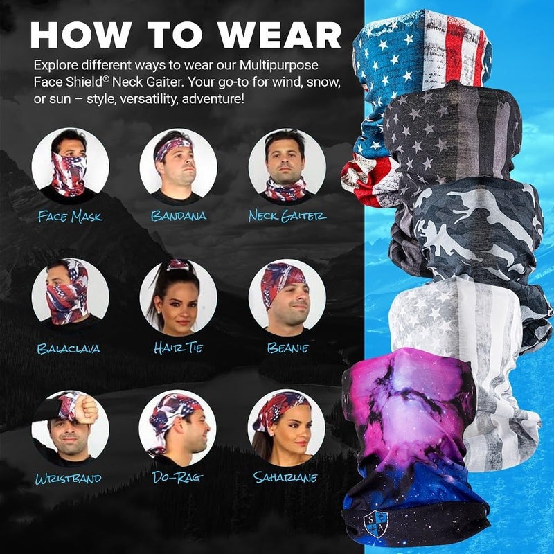 Sa Company 5-Pack UV Face Shield | UV 30+ Multipurpose Neck Gaiter Balaclava for Adults - Image 5