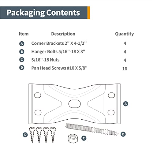 POWERTEC Kerf Mount Corner Bracket 4PK w/Mounting Hardware, Corner Braces for Coffee Table/Desk Legs/Dining Table/Bench Legs (71427) - Image 3