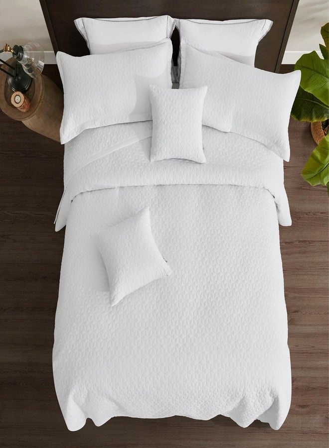 Blythease Oversized King Bedspread 128x120 Extra Wide, Modern & Contemporary Look, Lightweight Bedding Cover, Reversible, 5 Piece, 100% Microfiber, Pure White - Image 3