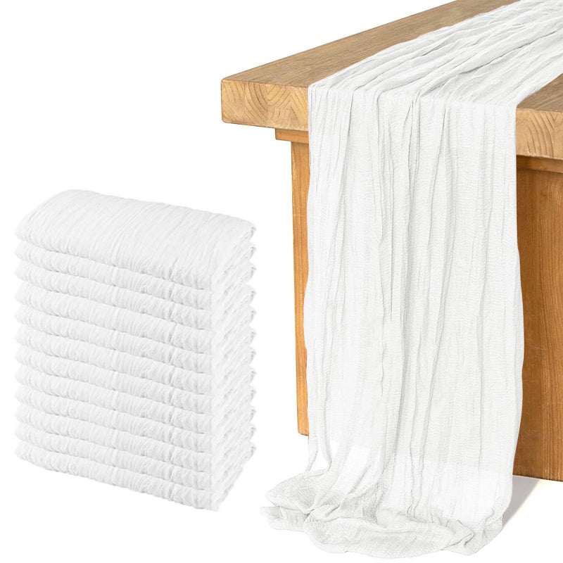 12 Pack Cheesecloth Table Runner Runner Gauze Boho Wedding Decor Romantic Table Runner for Wedding Birthday Party35 x 118 White