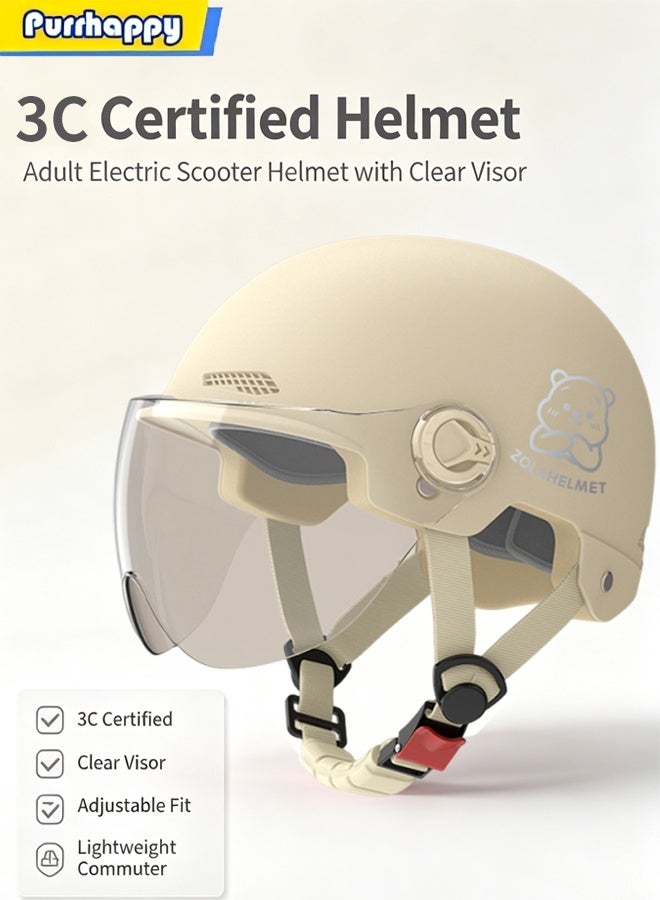 Purrhappy 3C Certified Helmet, Adult Electric Scooter Helmet with Clear Visor, Adjustable Head Circumference, Lightweight Motorcycle Bike Commuter Helmet for Men Women, yellow - Image 1
