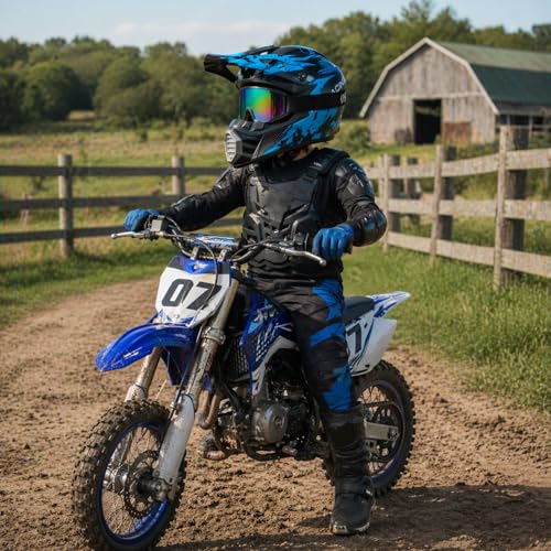 TTMiku Youth Kids Dirt Bike Helmet Motocross ATV Dirtbike BMX MX Go-Kart 4-Wheeler Quad Offroad Motorcycle Helmet Goggles Gloves Mask DOT Certified, Blue Camo, Small - Image 2