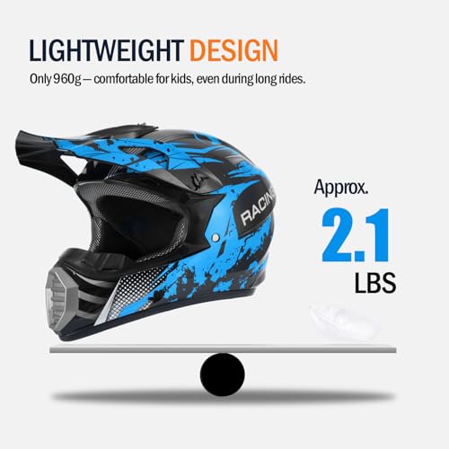 TTMiku Youth Kids Dirt Bike Helmet Motocross ATV Dirtbike BMX MX Go-Kart 4-Wheeler Quad Offroad Motorcycle Helmet Goggles Gloves Mask DOT Certified, Blue Camo, Small - Image 5