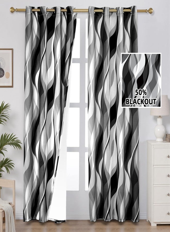 weesire Black and Grey Curtains Modern Striped Decorative 50% Light Blocking Darkening Grommet Grey Curtain for Living Room Villa, Bedroom Gray and White 2 Panels Set, 52x63 Inches - Image 2