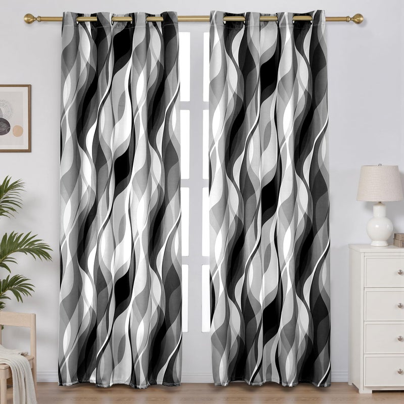 weesire Black and Grey Curtains Modern Striped Decorative 50% Light Blocking Darkening Grommet Grey Curtain for Living Room Villa, Bedroom Gray and White 2 Panels Set, 52x63 Inches - Image 1