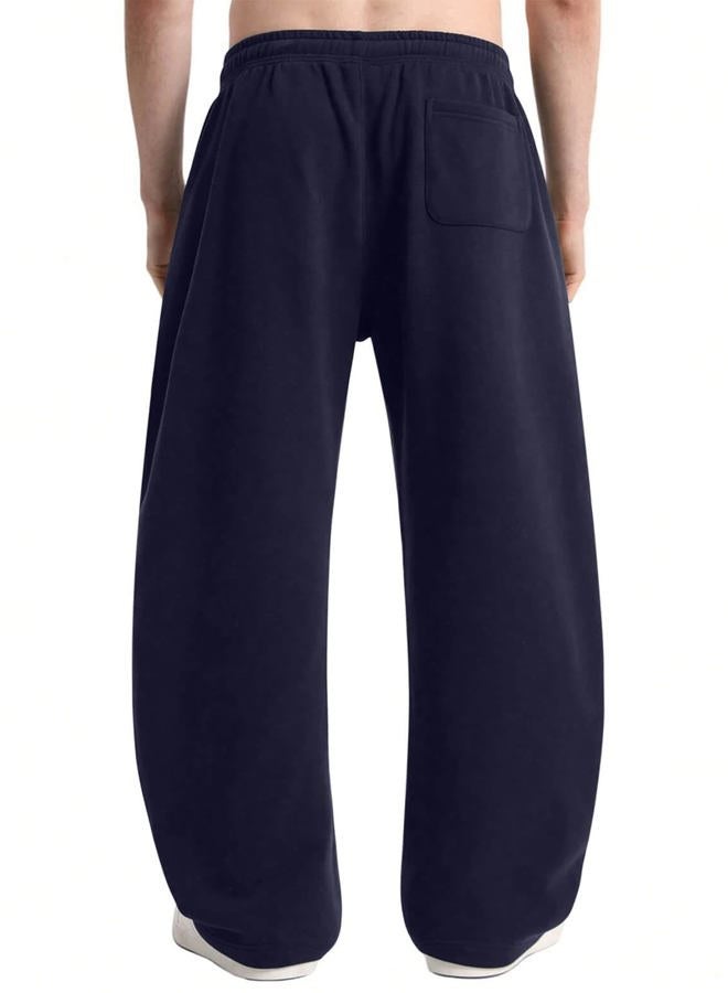 HeSaYep Men's Fleece Baggy Sweatpants Wide Leg Barrel Sweat Pants Lounge Athletic Gym Pants with Pockets, Navy Blue, L - Image 2