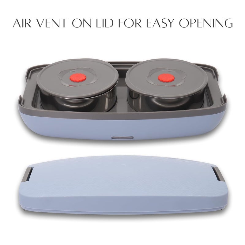 JAYPEE PLUS Hotpot Electric Lunch Box with 2 Removable Stainless Steel Containers 250 ml x2 with Power Cord |Air Vent on Lid |Leakproof Silicon Seal|LED Indicator |Shockproof | Velly Blue - Image 3
