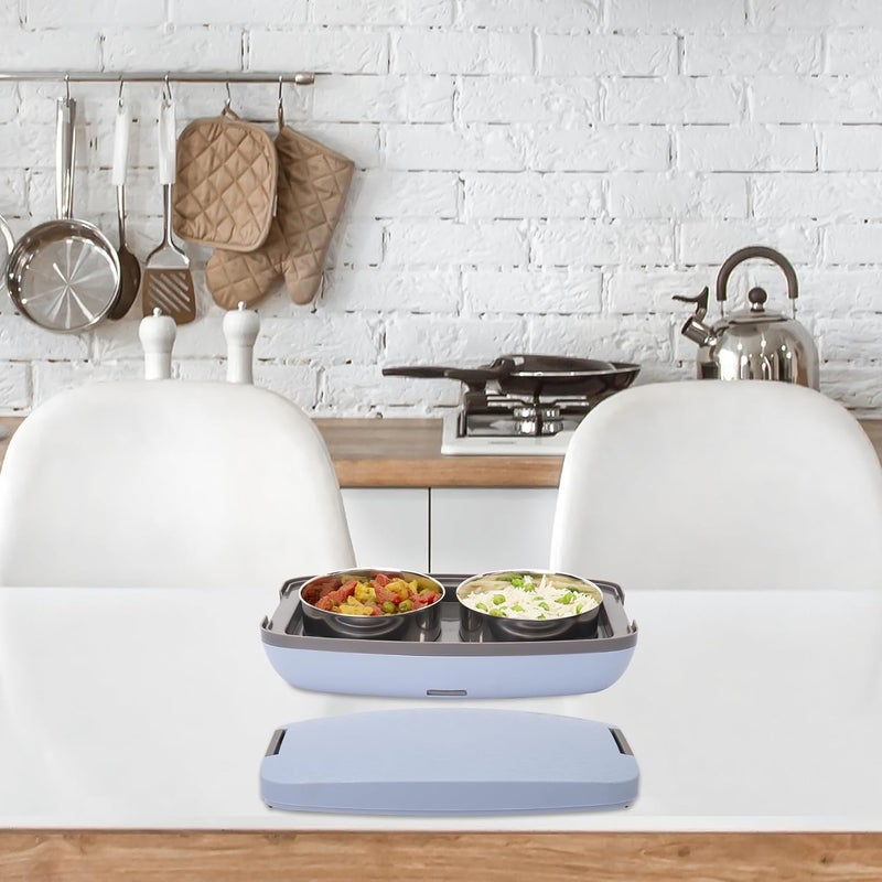 JAYPEE PLUS Hotpot Electric Lunch Box with 2 Removable Stainless Steel Containers 250 ml x2 with Power Cord |Air Vent on Lid |Leakproof Silicon Seal|LED Indicator |Shockproof | Velly Blue - Image 2