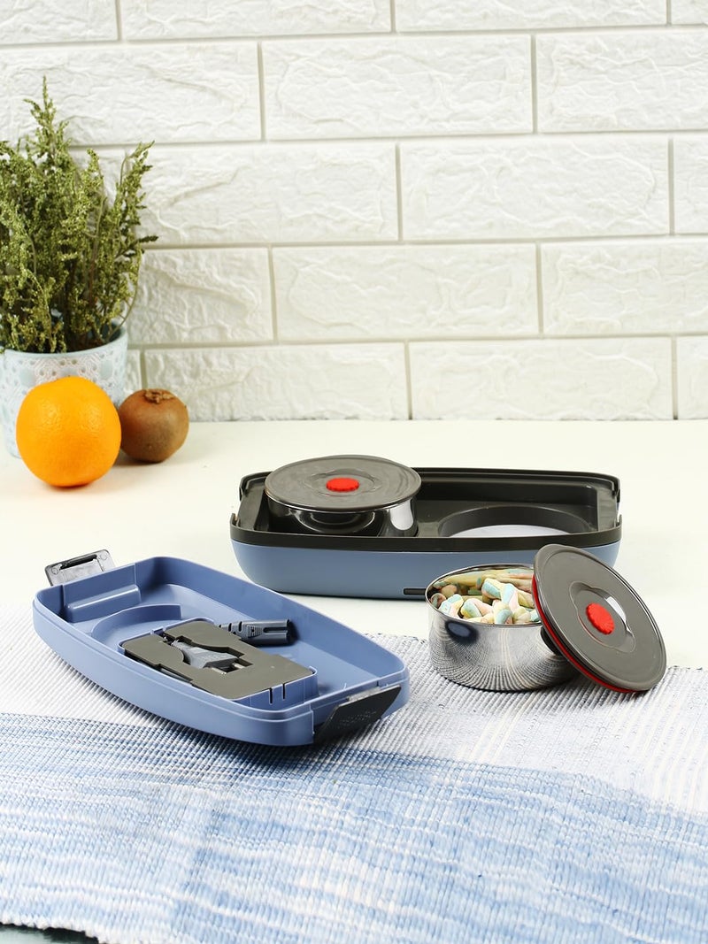 JAYPEE PLUS Hotpot Electric Lunch Box with 2 Removable Stainless Steel Containers 250 ml x2 with Power Cord |Air Vent on Lid |Leakproof Silicon Seal|LED Indicator |Shockproof | Velly Blue - Image 1