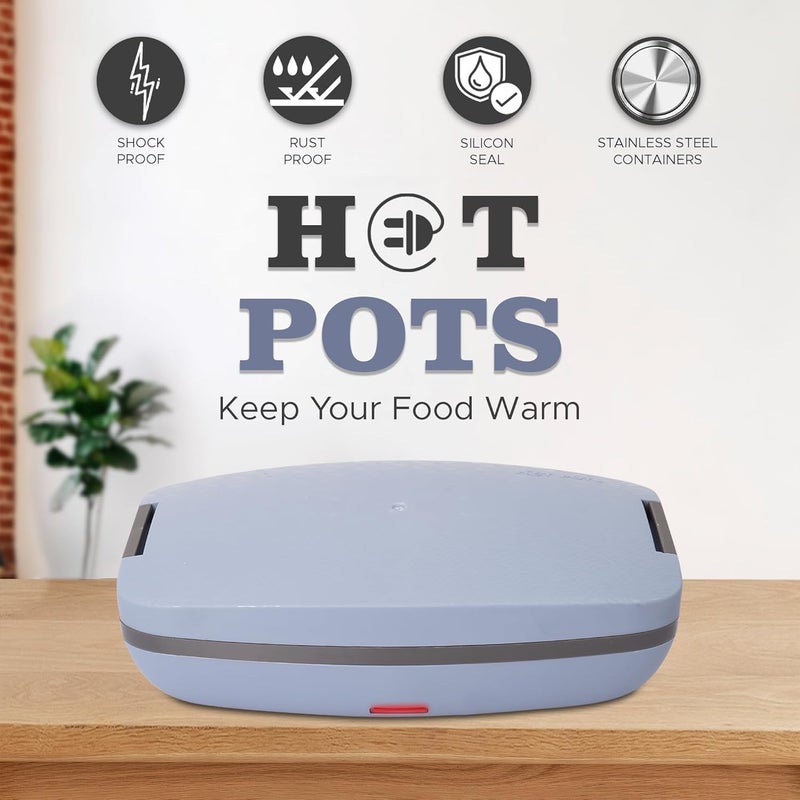 JAYPEE PLUS Hotpot Electric Lunch Box with 2 Removable Stainless Steel Containers 250 ml x2 with Power Cord |Air Vent on Lid |Leakproof Silicon Seal|LED Indicator |Shockproof | Velly Blue - Image 5