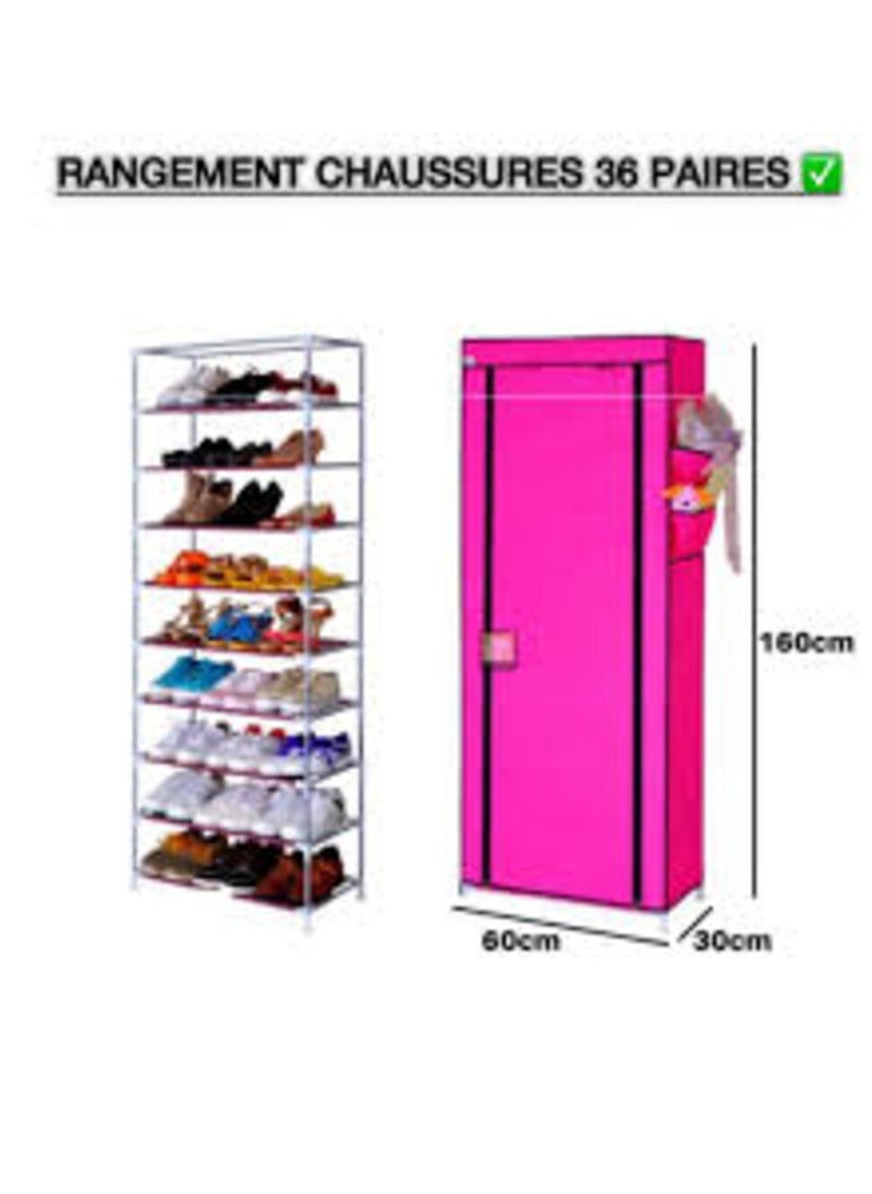 eBasket - 9 Tiers Shoe Rack, Shoe Cabinet Organizer (pink) - Image 1