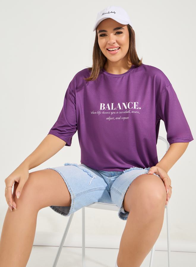Styli Oversized Balance Slogan T-Shirt with Dropped Shoulder  - Image 1