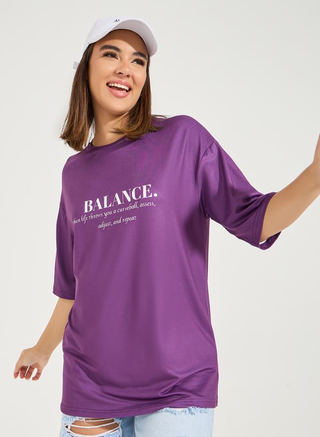 Styli Oversized Balance Slogan T-Shirt with Dropped Shoulder  - Image 2