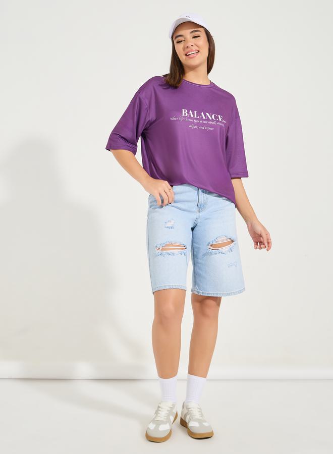 Styli Oversized Balance Slogan T-Shirt with Dropped Shoulder  - Image 3