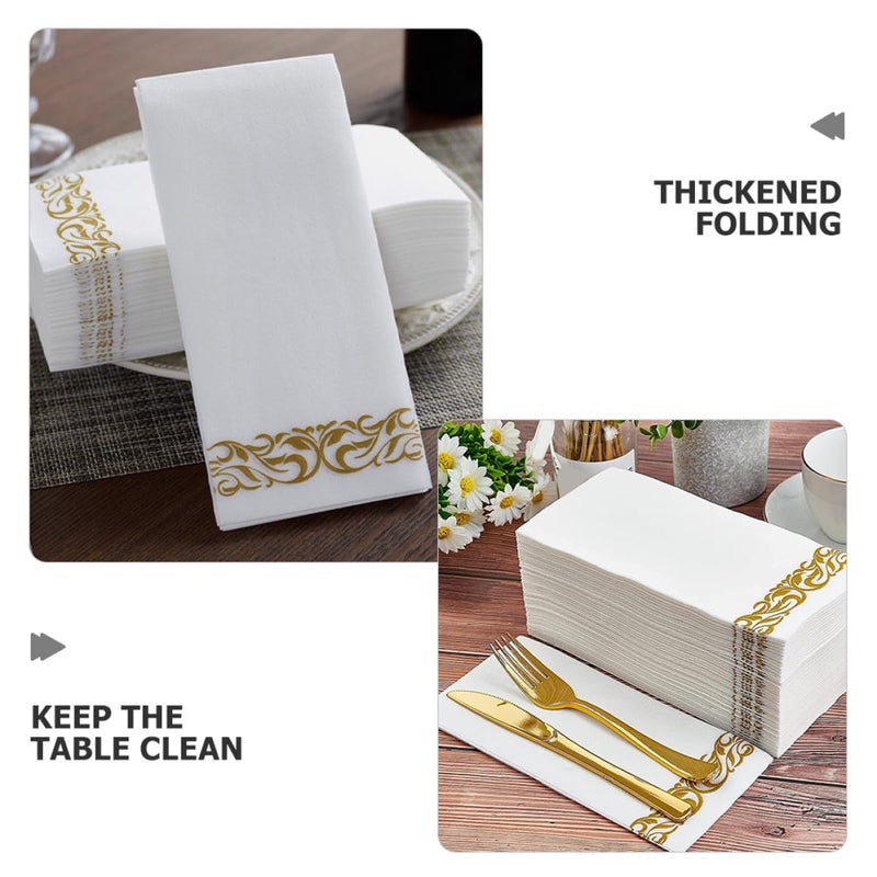 مناديل ذهبية يمكن التخلص منها 100 قطعة 40x30 سم مناشف ورقية سميكة لحفلات الزفاف وعيد الميلاد - Image 4