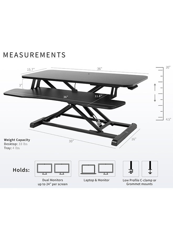 Arabest DESK-V036KB 36" K Series Desktop Converter, Height Adjustable Sit-Stand Riser, Dual Monitor and Laptop Workstation with Wide Keyboard Tray, - Image 3
