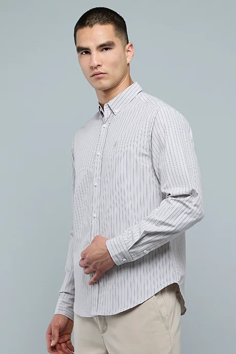 أر أند بي Striped Shirt with Button-Down Collar and Long Sleeves