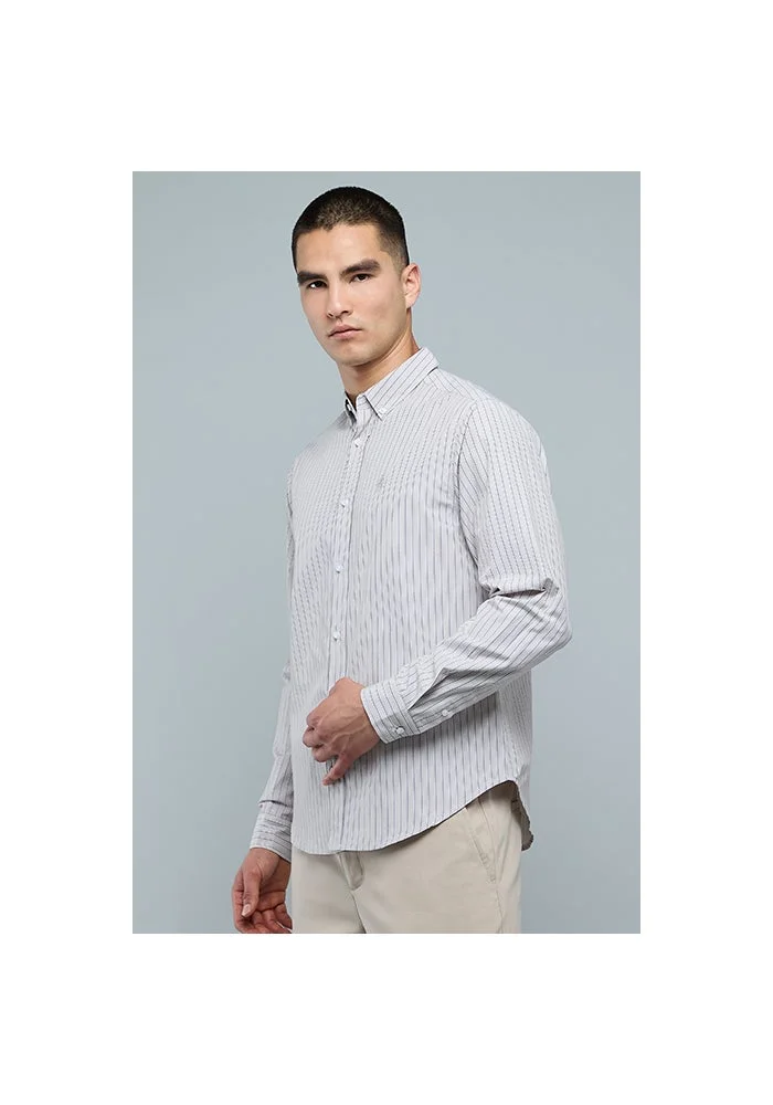 أر أند بي Striped Shirt with Button-Down Collar and Long Sleeves
